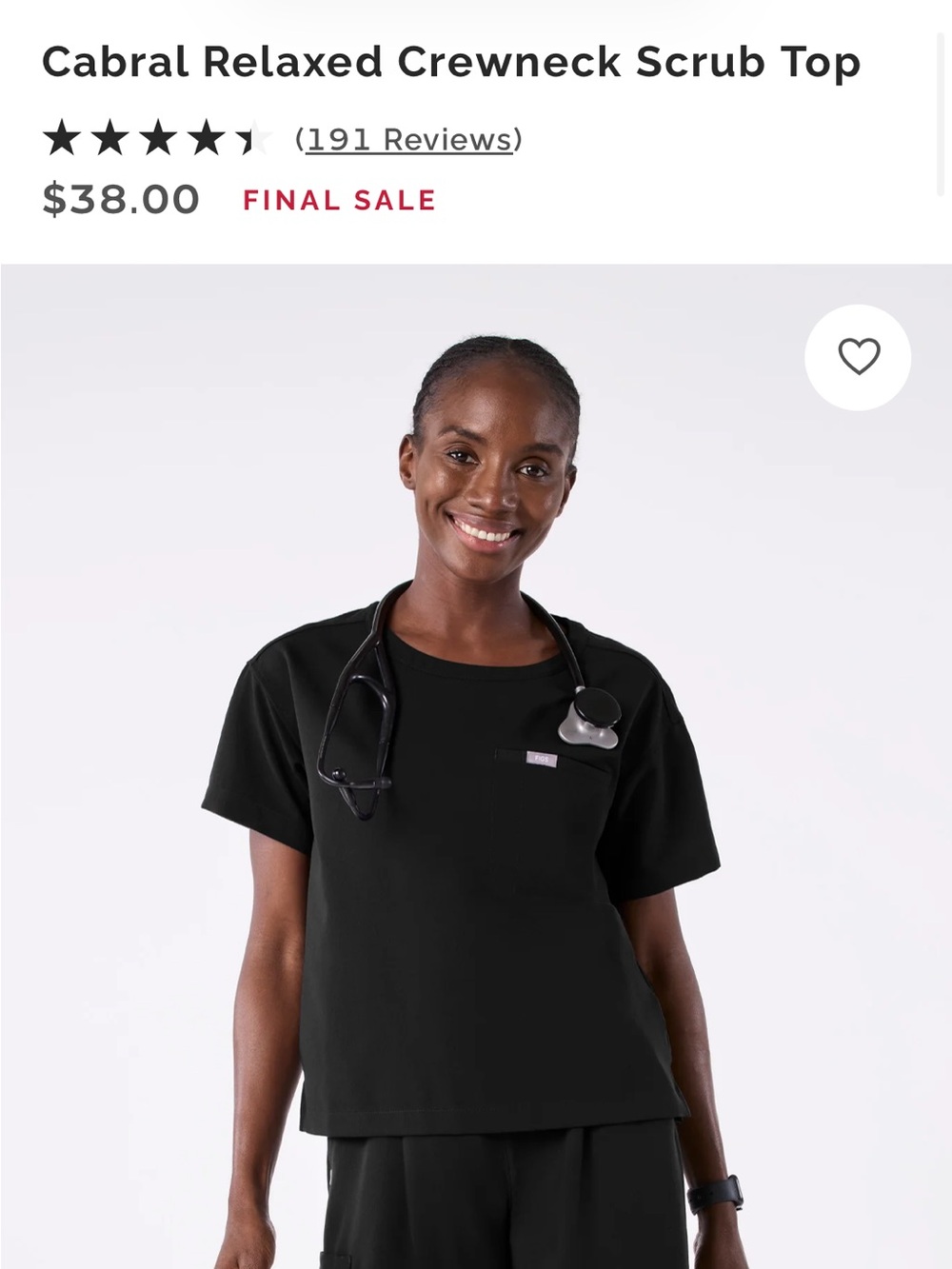 Figs Black Cabral Relaxed Crewneck Women’s Scrub Top
